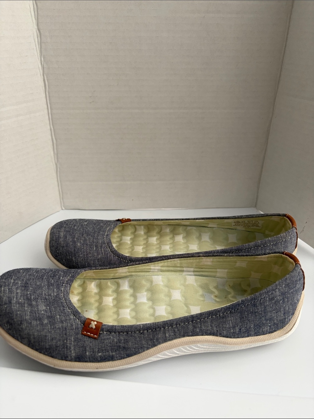 Dr. Scholl's Navy Denim Slip-On Ballet Flats with Tan Accents